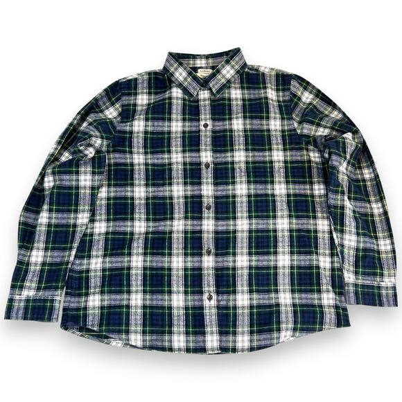 L.L. Bean Womens L Flannel Shirt Relaxed Fit Blue Green 100% Cotton - Picture 1 of 11